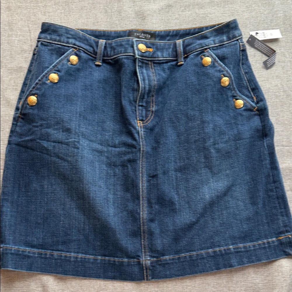 Talbots Denim Skirt with Gold Button Details
